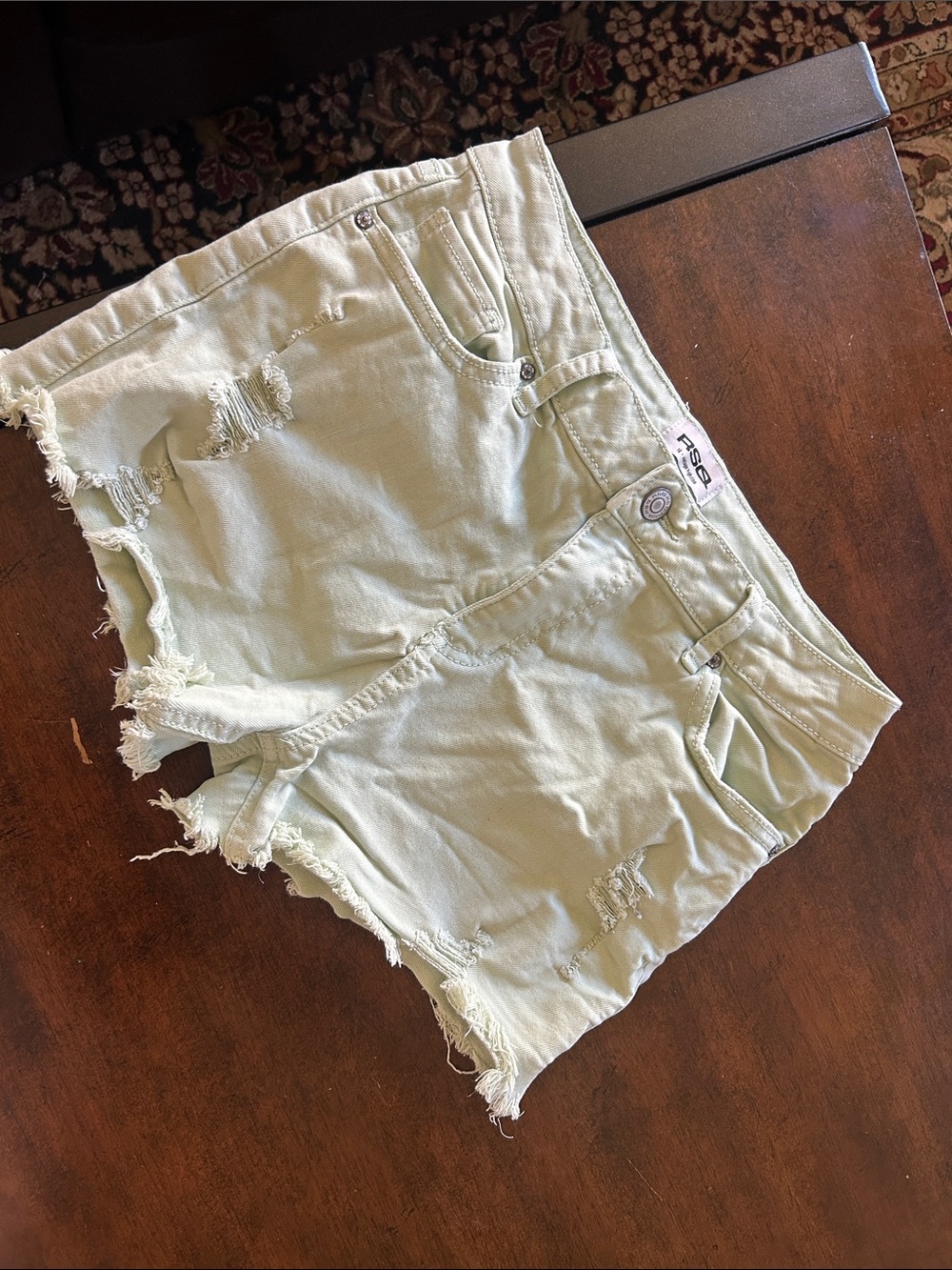 RSQ Mint Green Distressed Denim Shorts